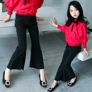 Cô gái chuông đáy quần mùa xuân và mùa hè 2018 mới của Hàn Quốc phiên bản của trẻ em của quần mỏng thời trang cô gái đen stretch quần chân rộng
