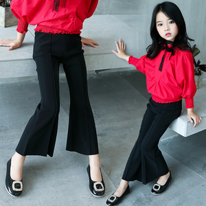 Cô gái chuông đáy quần mùa xuân và mùa hè 2018 mới của Hàn Quốc phiên bản của trẻ em của quần mỏng thời trang cô gái đen stretch quần chân rộng áo sơ mi công sở nữ