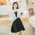 Quần áo Handu 2019 Phụ nữ Hàn Quốc Một mùa hè chất liệu voan hai dây dài tay váy sinh viên đại học thủy triều - A-Line Váy đầm xòe cao cấp A-Line Váy