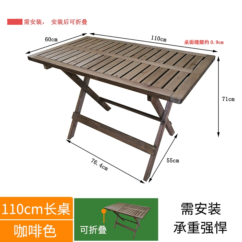 Miễn phí vận chuyển gỗ nguyên khối có thể gập lại bàn lưng ghế kết hợp di động nhà ngoài trời ban công đơn giản bàn cà phê nhỏ vuông bàn ăn tròn 