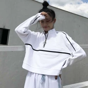 2018 mùa xuân của phụ nữ quần Hàn Quốc phiên bản của Harajuku tính khí hoang dã hit màu ngắn dây kéo áo len dài tay áo sơ mi sinh viên