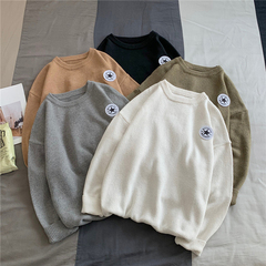 BF lazy style oversize crew neck Pullover Sweater men's autumn loose Korean version handsome couple long sleeve upper garment