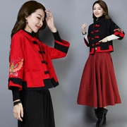 Quần áo thu đông 2018 kiểu mới quốc gia phụ nữ thêu Tang phù hợp với áo khoác Trung Quốc phong cách vintage thêu hoa ngắn