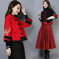 Quần áo thu đông 2018 kiểu mới quốc gia phụ nữ thêu Tang phù hợp với áo khoác Trung Quốc phong cách vintage thêu hoa ngắn áo kiểu nữ đẹp