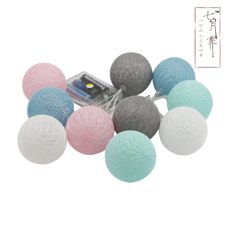 Украшение для комнаты Macaron, хлопковая нить, романтическая светодиодная маленькая гирлянда из хлопковых шариков вручная работа тайский