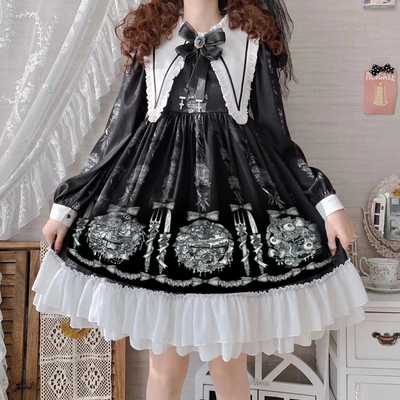 taobao agent 小鹿桃花酱 Genuine cute dress, flowered, long sleeve, Lolita OP, Lolita style