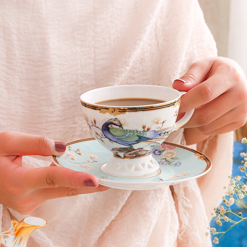 Blue 1 Cup Dishspoon & Express PackageNew Chinese style Chinese style National tide coffee cup suit British style Small luxurious ceramics household good-looking afternoon tea tea set