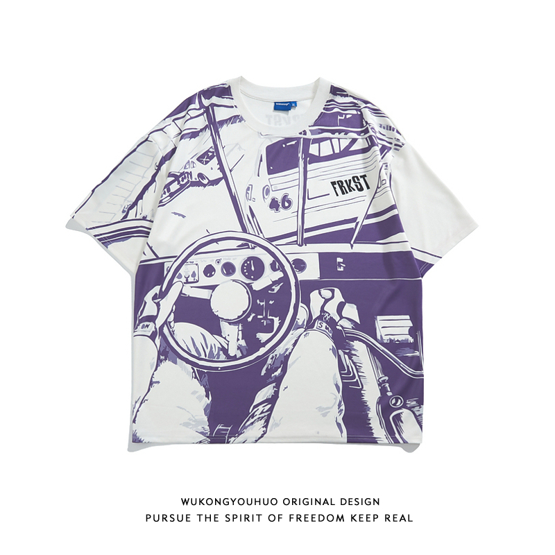 VioletWukong has goods Hip hop Retro Manyin Short sleeve T-shirt male ins Chaopai street easy lovers leisure time Half sleeve Compassionate