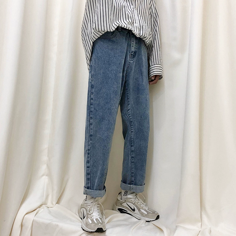 Fang Shao quần áo nam mùa thu quần jeans ống rộng quần thẳng ống rộng thời trang quần hoang dã retro - Quần jean