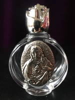 Древний серебряный металл резьба Иисус Святой Сердце Святая вода бутылка