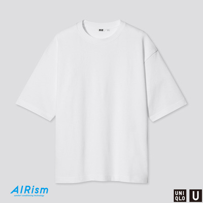 UNIQLO [Сотрудничество дизайнеров] Мужская свободная футболка AIRism с круглым вырезом (пятый рукав) 435806