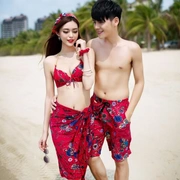 Cặp đôi đồ bơi Cặp đôi mẫu đồ bơi nước mới lưới màu đỏ bãi biển kỳ nghỉ bãi biển gợi cảm nam nữ mảnh khảnh bơi lội - Vài đồ bơi