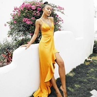 Желтое летнее платье, пляжная юбка, облегающий крой, эффект подтяжки