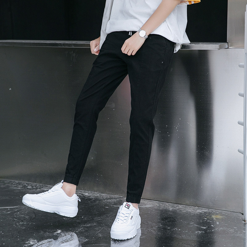 港风青少年潮夏季男士休闲裤抽绳束脚小脚裤k831-p55