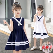 Quần áo bé gái mùa hè 2019 mới ngắn tay bé gái hải quân váy gió siêu ngoại thời trang váy liền - Váy