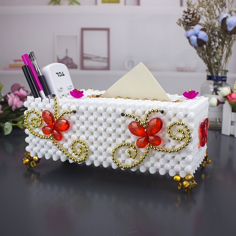 Handmade DIY Đính cườm Hoàn thành Bướm Double Flying Tissue Tissue Bàn ăn Trang trí Đa năng Hộp lưu trữ Hộp Bơm - Trang trí nội thất