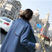 Len len smoky indigo coat nữ chic phần dài mùa đông phụ nữ Hàn Quốc của dày len áo khoác nữ mùa đông quần áo