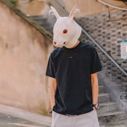 Rabbit Xiansen mùa hè in chữ cá tính giả hai kiểu ngắn tay Nhật Bản xu hướng lỏng lẻo hit màu áo thun nam - Áo phông dài