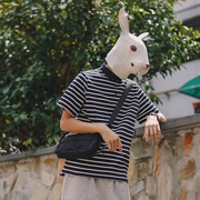 Rabbit Xiansen nam 2019 hè mới sọc đại học gió tay ngắn nam áo POLO in ve áo Paul T-shirt - Polo