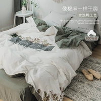 Nagano eve Thêu Bắc Âu cotton rửa bốn mảnh set Bộ văn học nhẹ vải lanh theo phong cách châu Âu Bộ đồ giường bằng vải cotton tươi - Bộ đồ giường bốn mảnh bộ drap giường 1m6