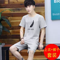 Mùa hè linen phù hợp với nam ngắn tay phong cách Trung Quốc kích thước lớn lỏng bông và vải lanh T-Shirt nam hai mảnh thanh niên nam triều T áo thể thao nam