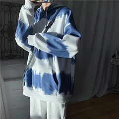 漸變色衛衣男秋裝長袖青年衣服休閒套頭寬鬆扎染連帽外套潮流