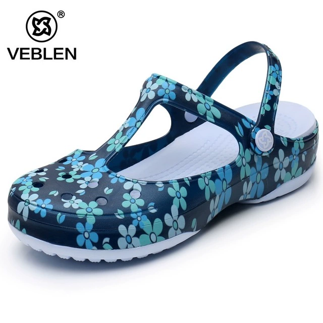 Dép đi biển Veblen của phụ nữ đáy dày không trơn trượt giày lỗ mùa hè phẳng 