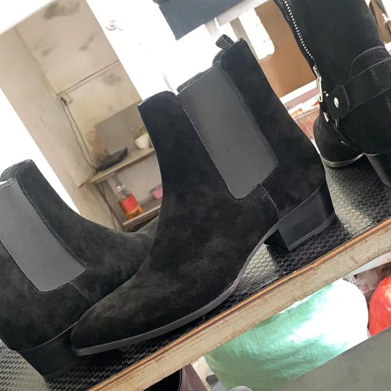 Black Matte, 4Cm HeelEurope and America summer CHELSEA BOOT Chelsea boots male Sharp point genuine leather Britain Deer skin Gao Bang Martin boots male tide