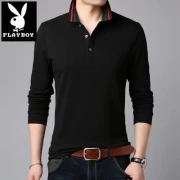 Playboy Áo thun nam dài tay mùa thu Cotton Slim Lapel Polo Áo sơ mi Hàn Quốc Quần áo mùa thu giản dị