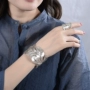 S925 Trang sức bạc Thái Lan Mẫu lá nguyên bản phóng đại mặt rộng vòng đeo tay nữ thiết lập phong cách dân tộc Đặc trưng vòng tỳ hưu