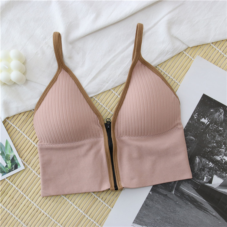 Bean Paste PowderInternet celebrity Same zipper Wireless  Small chest Gather together Underwear female 2021 spring Beautiful back With chest pad Versatile Bras tide
