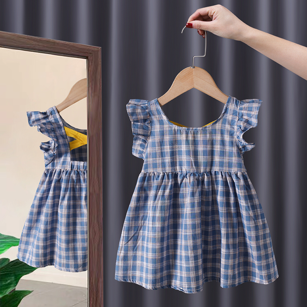 Royal Blue2021 new pattern girl cheongsam Dress summer girl Lace Foreign style skirt baby Retro Chinese style Princess Dress