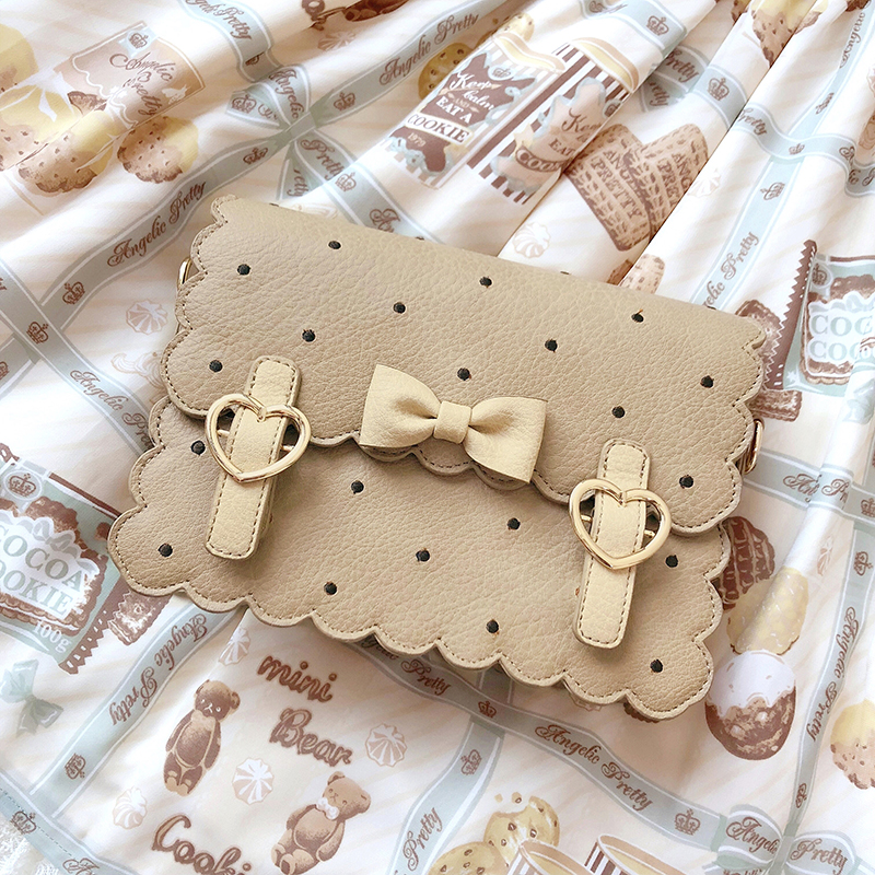 Light Biscuit【 goods in stock 】 cooing original Biscuits Satchel lovely Solid color daily Versatile commute Female bag solar system lolita