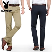 Playboy băng lụa quần âu nam mùa hè siêu mỏng trung niên kích thước lớn quần thẳng lỏng lỏng lẻo quần vải cha