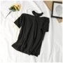 Mùa hè mới của phụ nữ Hàn Quốc phiên bản của màu rắn đơn giản và thoải mái trên cơ thể từ cổ áo treo cổ hoang dã đầu T-Shirt GY áo phông rộng