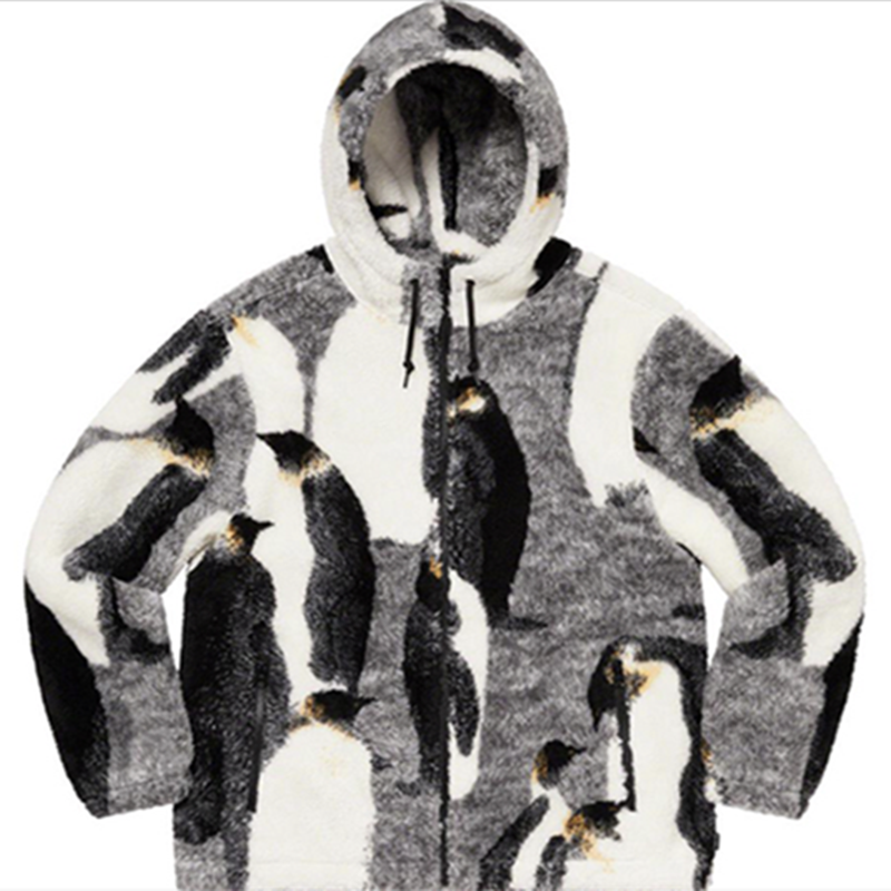 Black GreyFW20PenguinsHoodedFleeceJacket penguin Hooded Fleece Jacket lovers loose coat
