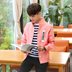 Mùa xuân và mùa thu mỏng áo khoác nam sinh viên Nhật Bản Hàn Quốc bf Harajuku lỏng màu hồng áo khoác xu hướng đẹp trai hoang dã áo sơ mi Áo khoác