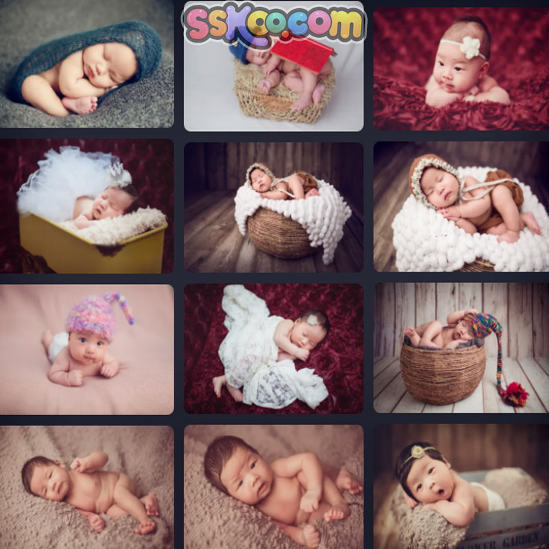 新生儿婴幼宝宝满月百天影楼照相图高清4K壁纸摄影图片照片背景