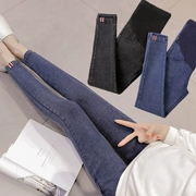 Bà bầu quần jeans mùa thu 2018 mới cộng với nhung dày mùa thu và quần legging mùa đông cỡ lớn nâng bụng ngoài mặc quần tây