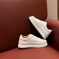 Кожаная высокая белая обувь на платформе, кроссовки для отдыха, коллекция 2023, из натуральной кожи