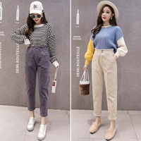 Mùa thu và mùa đông mới quần nhung kẻ eo cao quần dài quần nhung hoa nhung hoang dã pants quần âu cà rốt quần nữ quần baggi nữ công sở