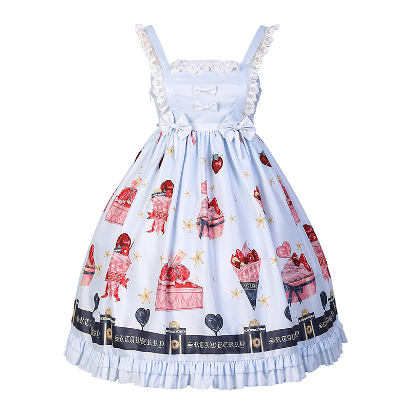 Wathetoriginal strawberry Desserts lolita Girl Dress Lolita Lori skirt lovely sweet lolita bow Dress