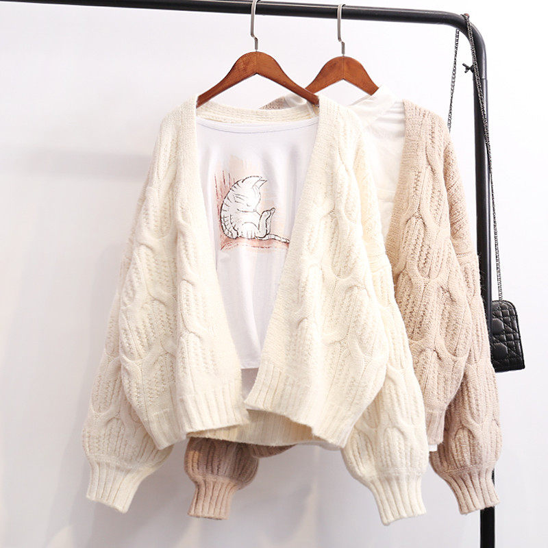 Harajuku 2018 mùa thu cardigan áo len ngắn áo khoác nữ mùa thu và mùa đông mới lỏng nhỏ tươi net áo len màu đỏ