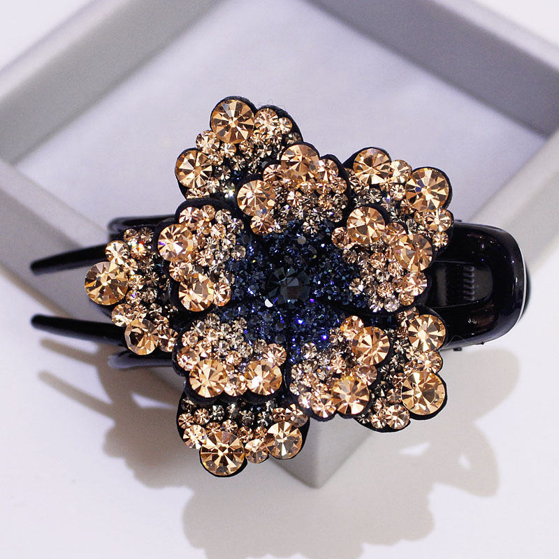 Dark Blue ChampagneHairpin female the republic of korea Headwear Hairpin Top clamp Hairpin rhinestone Updo Three tooth clamp Back of head Duckbill clip adult Hair accessories