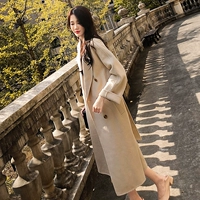 Áo khoác nữ phổ biến dài phần trên đầu gối 2018 mùa đông mới phiên bản Hàn Quốc của áo khoác len gió Hepburn lỏng lẻo nữ mùa thu đông áo dạ lông cừu hàn quốc