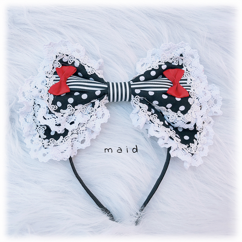 Black【 maid 】 Picking strawberries Black red kc Super large Super cute Of bow Lolita gorgeous hair hoop strawberry Countryside