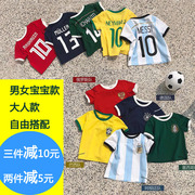Chenchen mẹ vui vẻ mùa hè nam giới và phụ nữ bé 2018 World Cup bóng đá quần áo một gia đình ba ngắn tay t-shirt