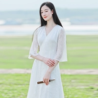 Оригинальное дизайнерское белое ханьфу, шифоновое длинное платье, китайский стиль