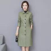 Áo khoác da nữ dài 2019 phiên bản Hàn Quốc của mùa xuân và mùa thu mới Slim eo mỏng và áo khoác gió bằng cotton - Quần áo da