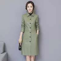 Áo khoác da nữ dài 2019 phiên bản Hàn Quốc của mùa xuân và mùa thu mới Slim eo mỏng và áo khoác gió bằng cotton - Quần áo da áo da cừu